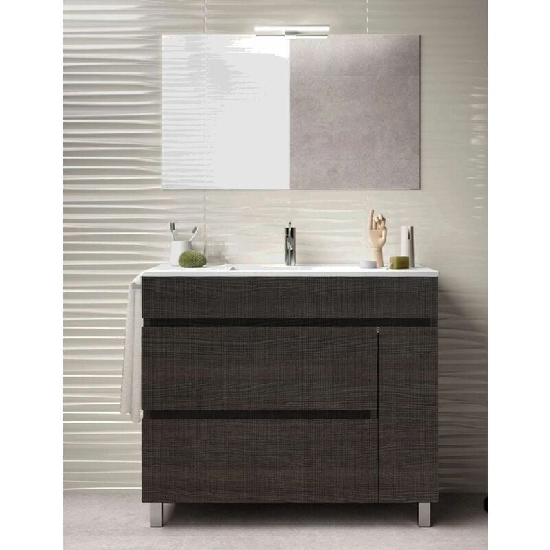 Allstone - Ensemble de salle de bain Caprera 2 tiroirs et une porte - 9 couleurs différentes - 15 dimensions - Avec meubles, lavabo et miroir - Chêne