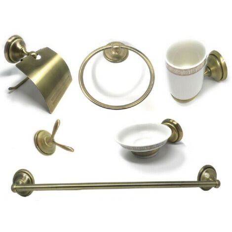 Ensemble De Salle De Bain Classique Satin Or Verre 6pcs Porte Rouleau Serviette Savon 52644