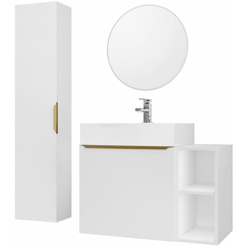 Mobilier1 - Ensemble de salle de bain Comfivo 406, Blanc + Doré
