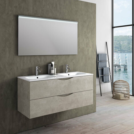 lavabo salle de bain double vasque en pierre granit gris LOOAN 100x46