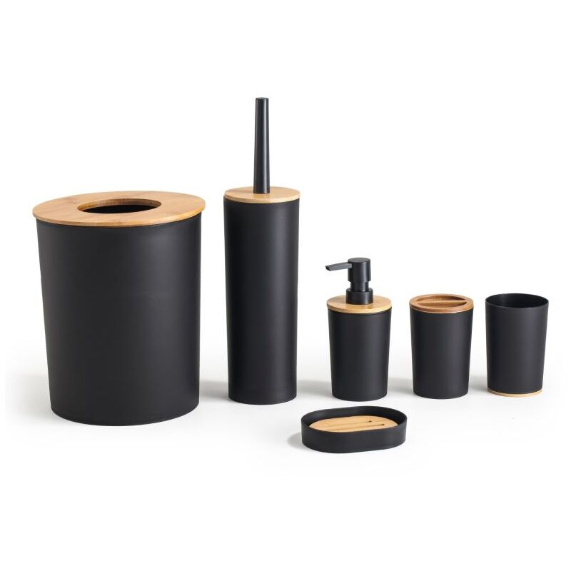Ensemble de salle de bain en bambou 6 pièces Noir Herzberg HG04456
