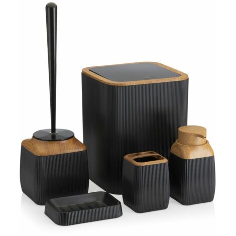 Ensemble de salle de bain en cristal noir/bois