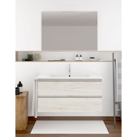 Ensemble de salle de bain Ibiza avec 2 tiroirs - 8 couleurs différentes - 15 dimensions - Avec meubles, lavabo et miroir - Blanc Nordique 120x45Cm 2 vasques
