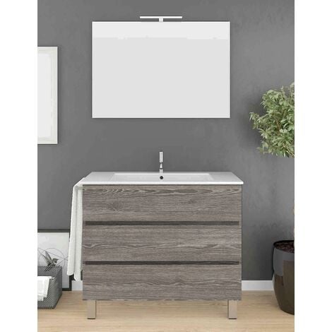 Ensemble de salle de bain Imperia 3 tiroirs – 10 couleurs différentes – 15 dimensions – Meuble, lavabo et miroir – Chêne Smoky