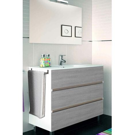 Ensemble de salle de bain Imperia 3 tiroirs – 10 couleurs différentes – 15 dimensions – Meuble, lavabo et miroir – Combi (Blanc et Smoky)