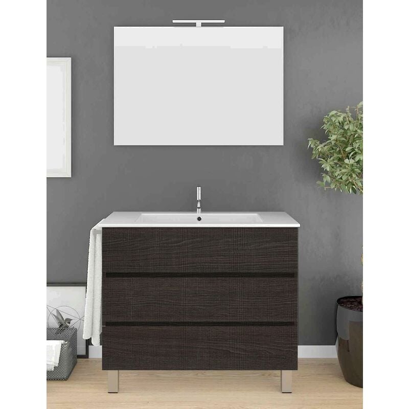 Allstone - Ensemble de salle de bain Imperia 3 tiroirs – 10 couleurs différentes – 15 dimensions – Meuble, lavabo et miroir – Chêne Sinatra 50x40Cm