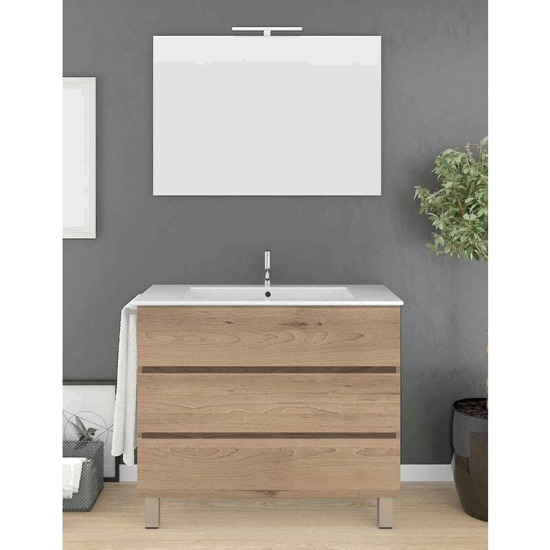 Allstone - Ensemble de salle de bain Imperia 3 tiroirs – 10 couleurs différentes – 15 dimensions – Meuble, lavabo et miroir – Sable 70x45Cm