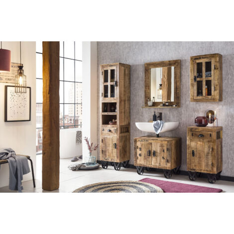 Ensemble de salle de bain industriel en bois de manguier massif Mystic