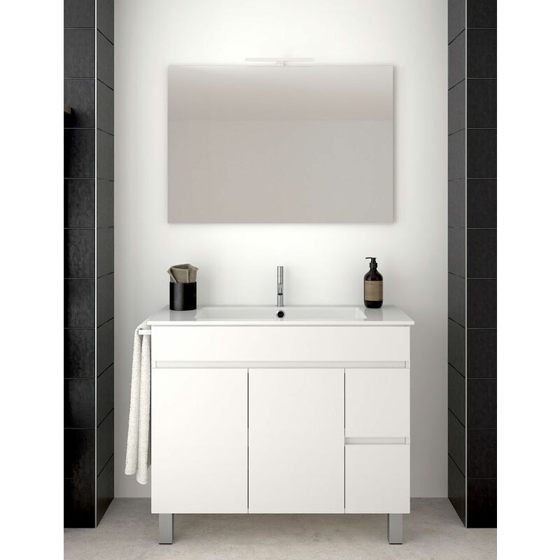 Ensemble de salle de bain Isquia 2 tiroirs et deux portes – 7 couleurs différentes – 15 dimensions – Meuble, lavabo et miroir – Blanc 80x45Cm
