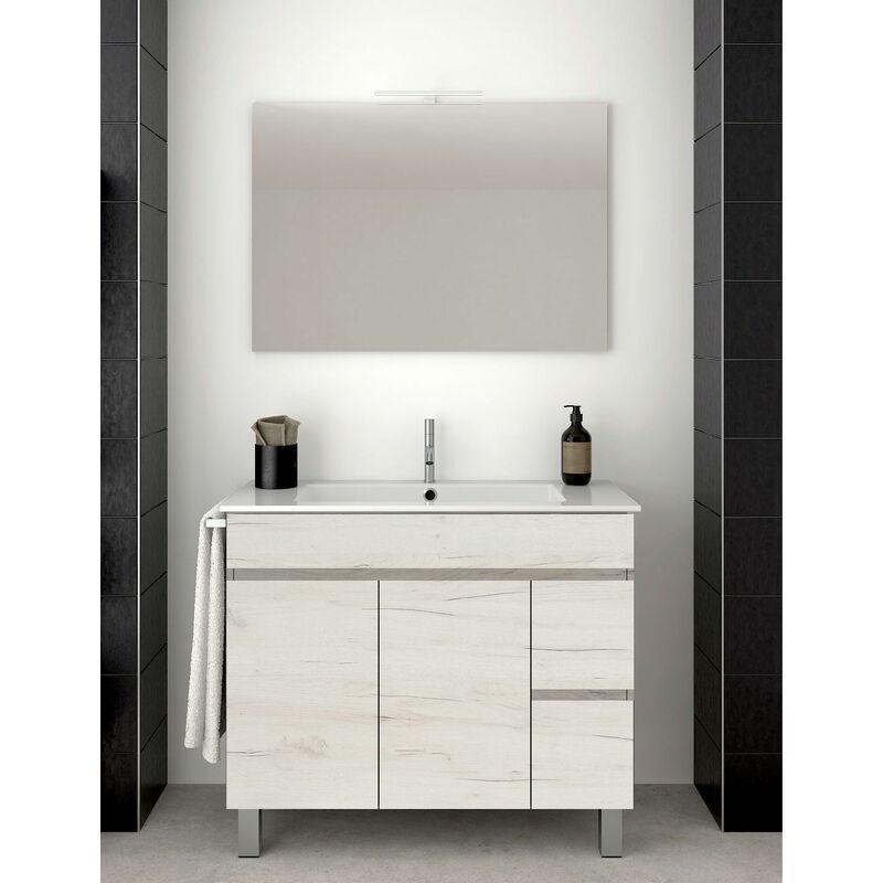 Allstone - Ensemble de salle de bain Isquia 2 tiroirs et deux portes – 7 couleurs différentes – 15 dimensions – Meuble, lavabo et miroir – Blanc