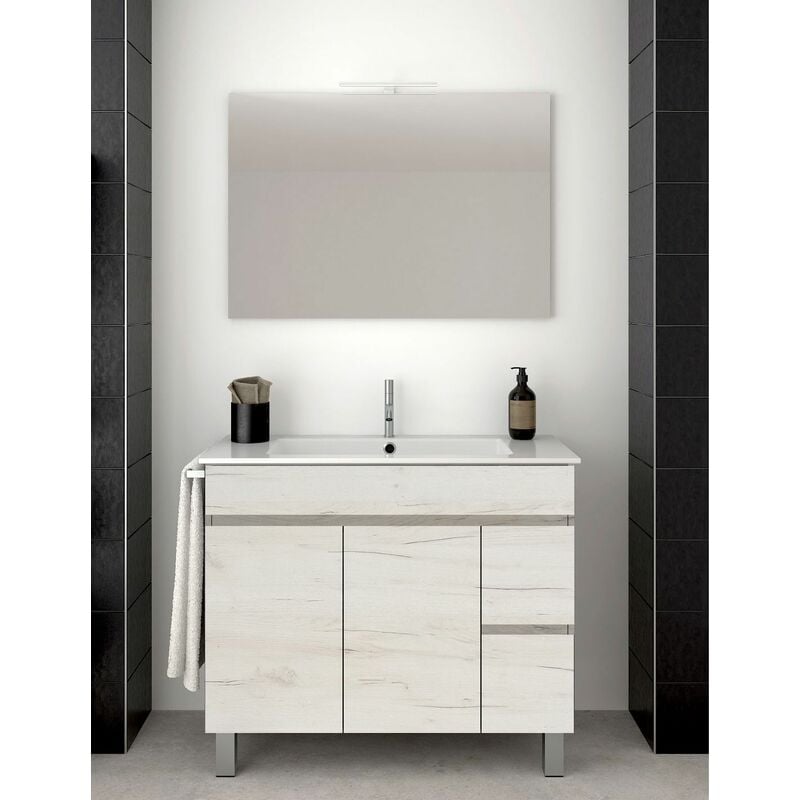 Allstone - Ensemble de salle de bain Isquia 2 tiroirs et deux portes – 7 couleurs différentes – 15 dimensions – Meuble, lavabo et miroir – Blanc