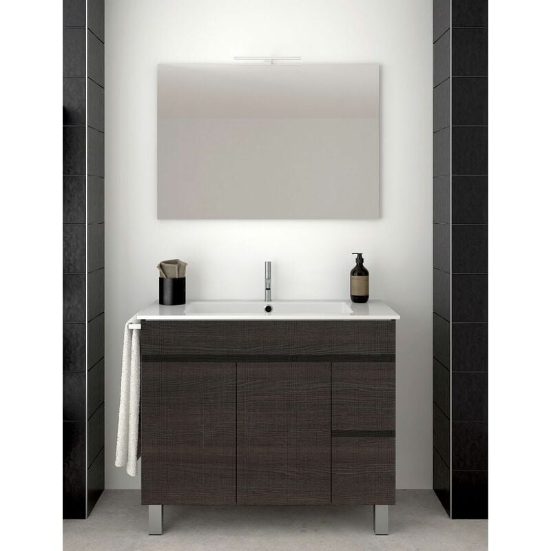 Ensemble de salle de bain Isquia 2 tiroirs et deux portes – 7 couleurs différentes – 15 dimensions – Meuble, lavabo et miroir – Chêne Sinatra 80x45Cm