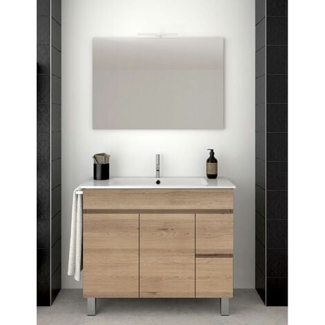 Ensemble de salle de bain Isquia 2 tiroirs et deux portes – 7 couleurs différentes – 15 dimensions – Meuble, lavabo et miroir – Sable