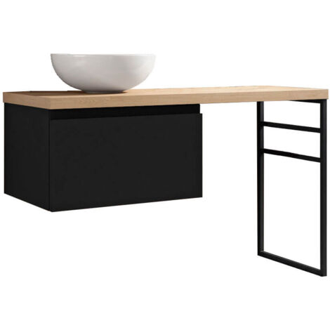 Ensemble de salle de bain meuble 120cm INDUSTRIAL DARK bois clair et noir - Vasque bol en céramique