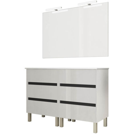 Ensemble de salle de bain meuble 120cm STAY THREE EDGE blanc brillant - Vasque - Miroir - Applique
