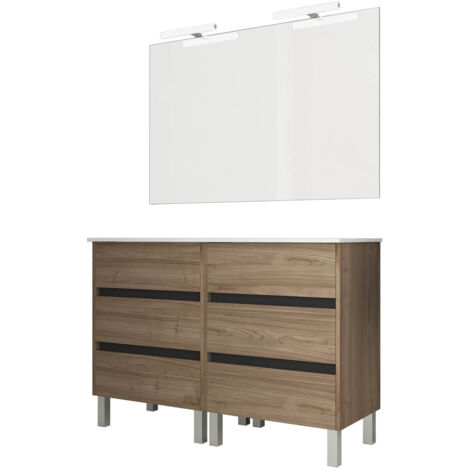 Ensemble de salle de bain meuble 120cm STAY THREE EDGE bois clair - Vasque - Miroir - Applique