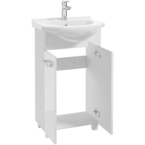 Ensemble de salle de bain, meuble avec lavabo 50 blanc sur pieds Mila