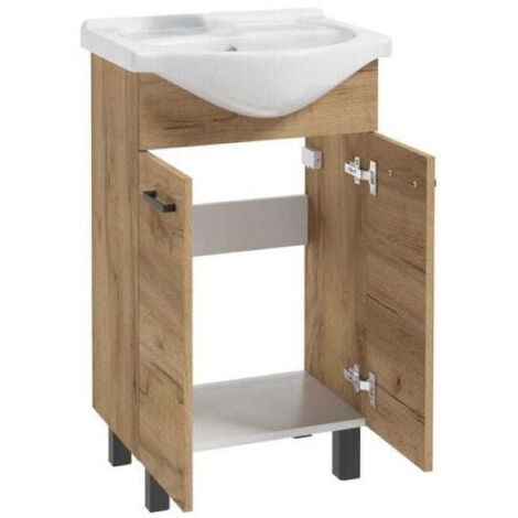 Ensemble de salle de bain, meuble avec lavabo, 50 cm, chêne artisanal, Mea
