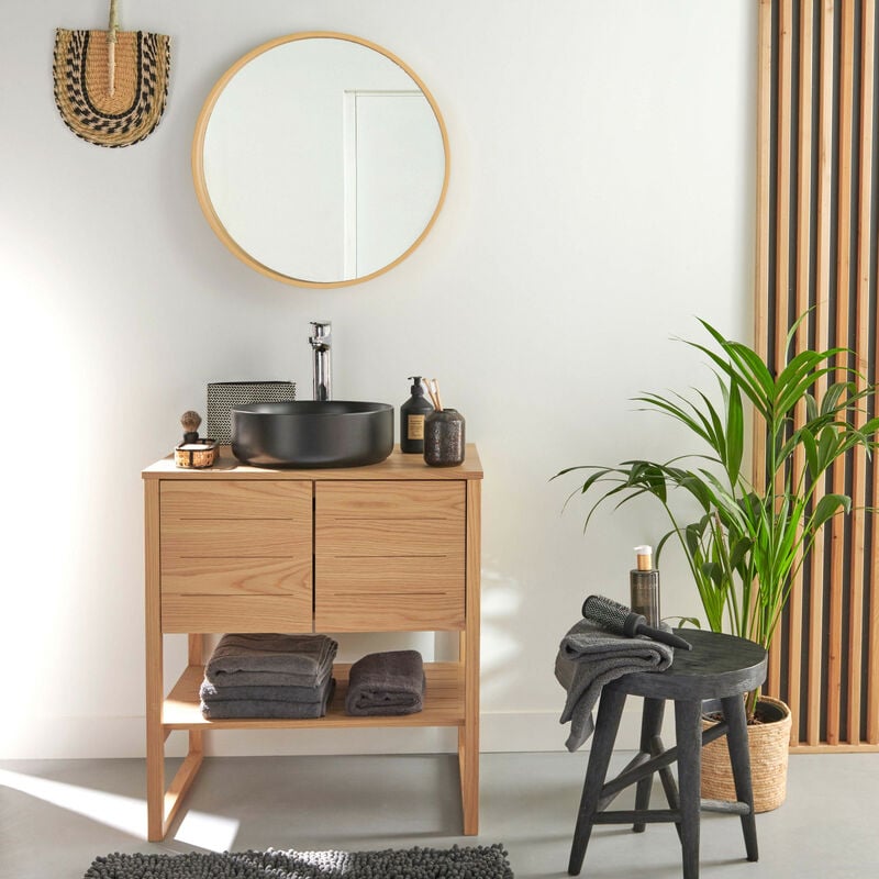 Mob-in - Meuble sous vasque atoll 70cm + vasque noire + miroir