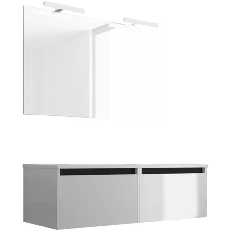 Ensemble de salle de bain meuble suspendu 120cm NICE EDGE blanc brillant - Vasque - Miroir - Applique