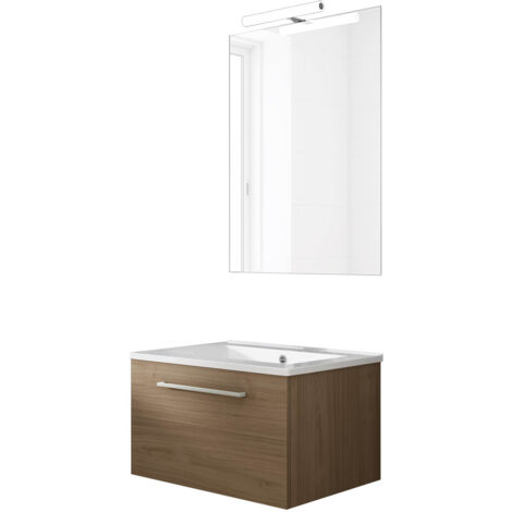 Ensemble de salle de bain meuble suspendu 60cm NICE CLASSIC bois clair - Vasque - Miroir - Applique