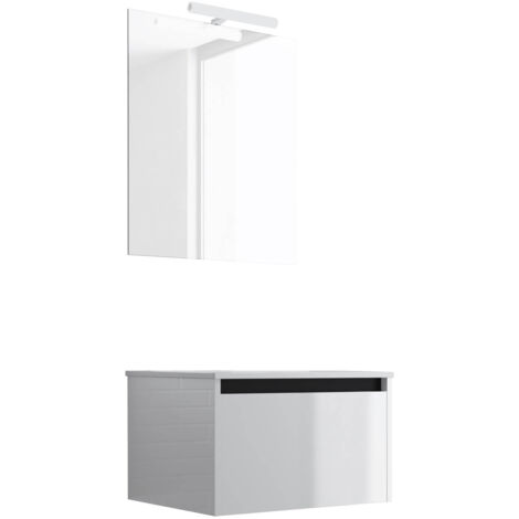 Ensemble de salle de bain meuble suspendu 60cm NICE EDGE blanc brillant - Vasque - Miroir - Applique