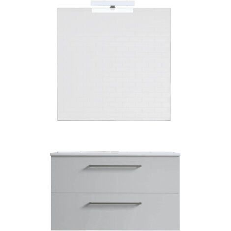 Ensemble de salle de bain meuble suspendu 80cm DOUBLE CLASSIC blanc brillant - Vasque - Miroir - Applique