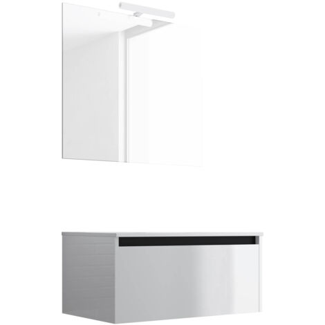 Ensemble de salle de bain meuble suspendu 80cm NICE EDGE blanc brillant - Vasque - Miroir - Applique