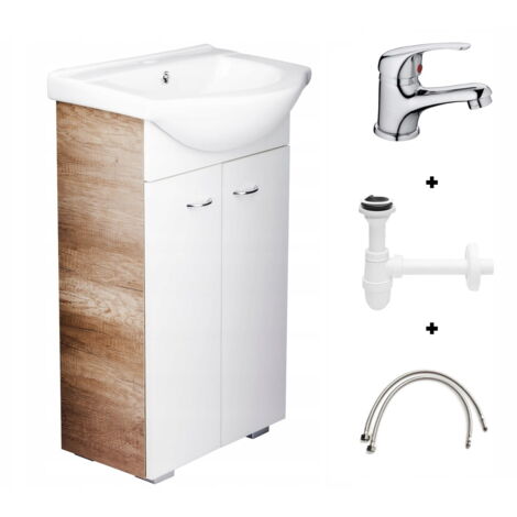 Ensemble de salle de bain : meuble vasque à poser de 50 cm avec robinetterie chromée Tim