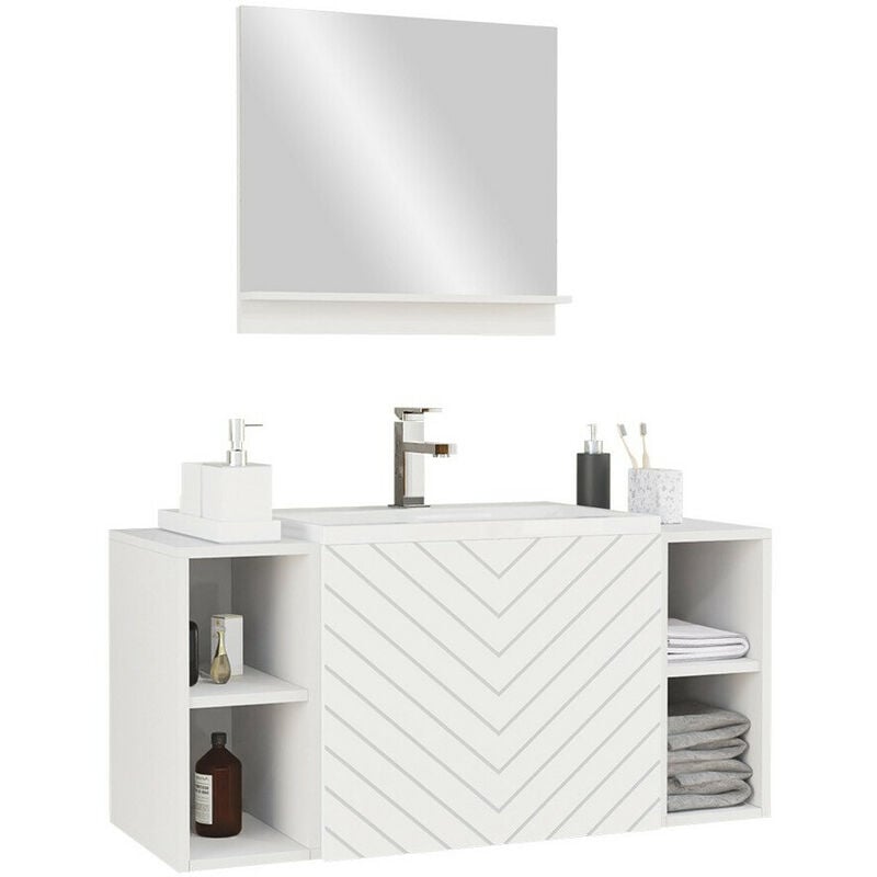 Mobilier1 - Ensemble de salle de bain Comfivo Livciro 108, Blanc