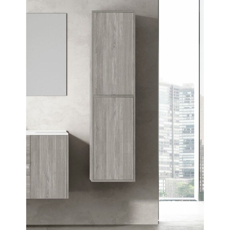 Allstone - Meuble colonne de salle de bains 10 couleurs et deux tailles disponibles Chêne Smoky 35x140x25