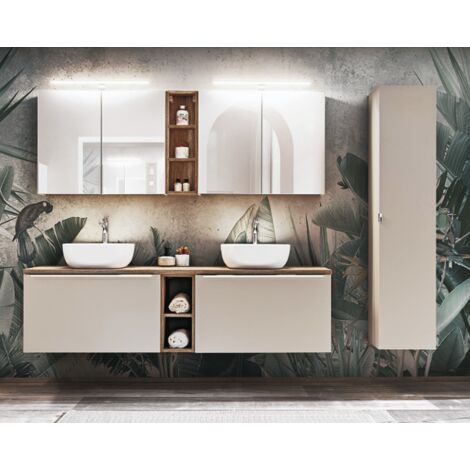 Ensemble de salle de bain Santa Fe Taupe 180cm - 2 vasques, 1 colonne