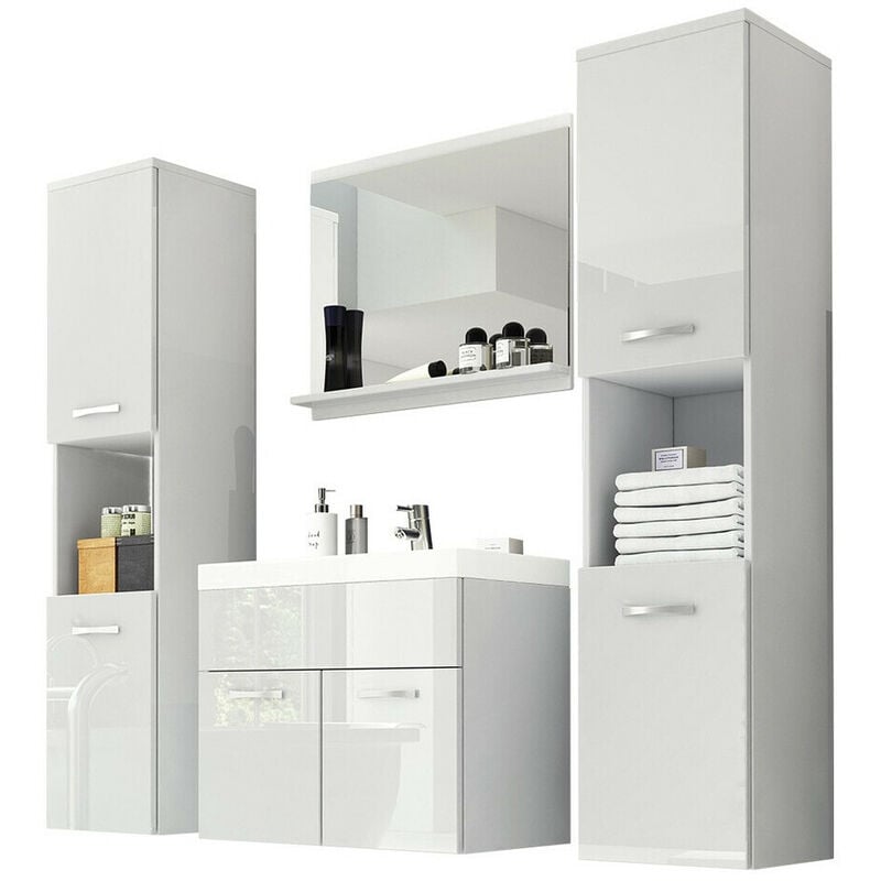 Mobilier1 - Ensemble de salle de bain Sarasota 123, Blanc + Blanc brillant