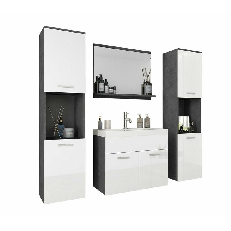 Mobilier1 - Ensemble de salle de bain Sarasota 123, Matera gris + Blanc brillant