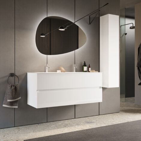 Ensemble de salle de bain TANIA (Meuble suspendu 120cm + vasque + miroir LED + colonne)