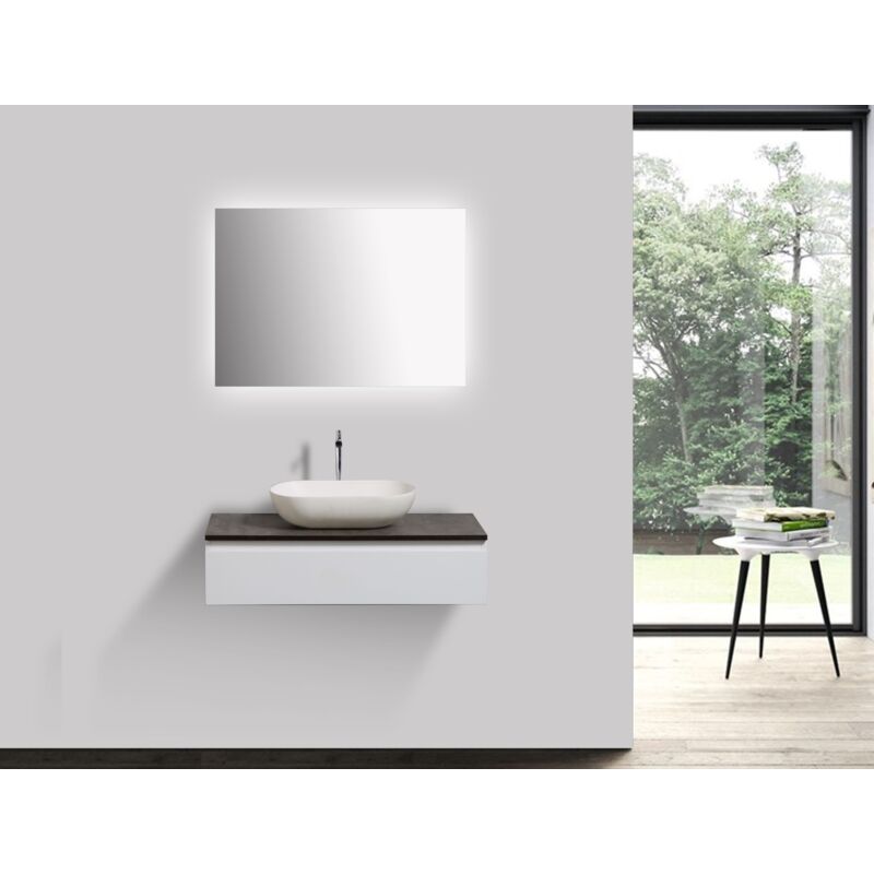 Bernstein - Ensemble de salle de bain Vision 800 blanc mat - miroir et vasque en option Avec miroir led 2073, Sans cache couvercle supplémentaire,