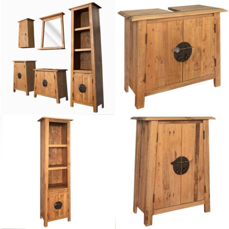 Ensemble de salle de bains 5 pcs Pinède solide - Meuble De Salle De Bain - Ensemble Salle De Bain - Armoire De Toilette - Style Retro - Design Vintage - Home & Living