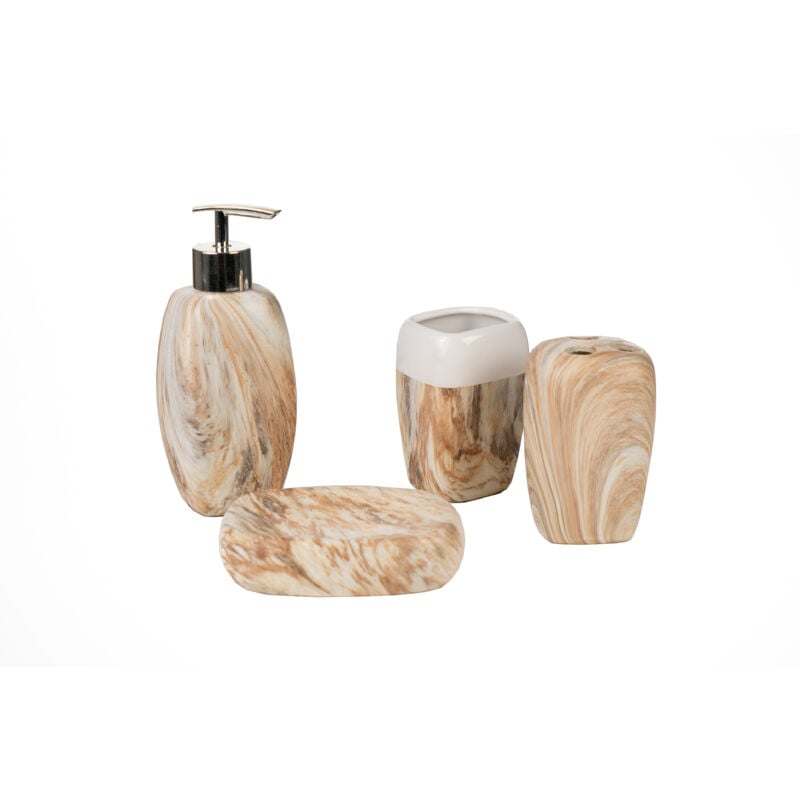 Fijalo - Ensemble de salle de bain 4 pièces en céramique marbrée beige