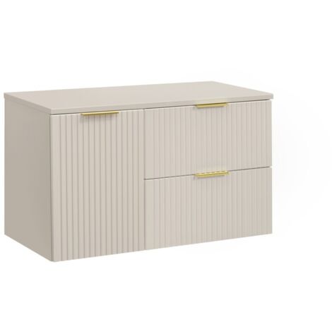 Ensemble de salle de bains NOXERA 100 cm – Marron congo – Plan vasque + 2 tiroirs + 1 porte panier linge