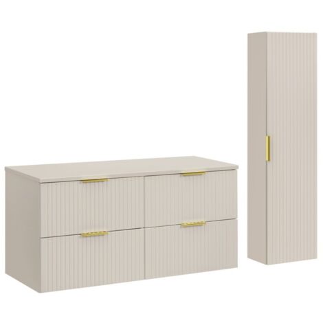 Ensemble de salle de bains NOXERA 120 cm – Marron congo – Plan vasque + 4 tiroirs + colonne suspendue