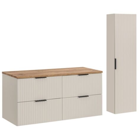 Ensemble de salle de bains NOXERA 120 cm – Marron congo – Plan vasque + colonne suspendue