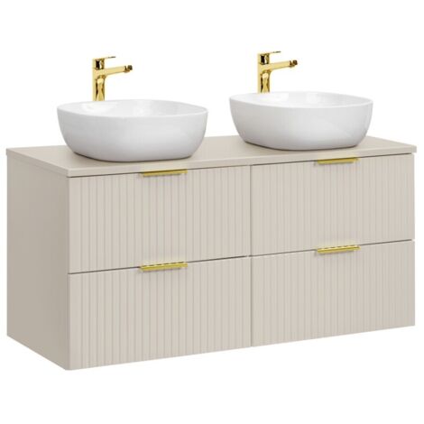 Ensemble de salle de bains NOXERA 120 cm – Marron congo – Plan vasque + double vasque + 4 tiroirs