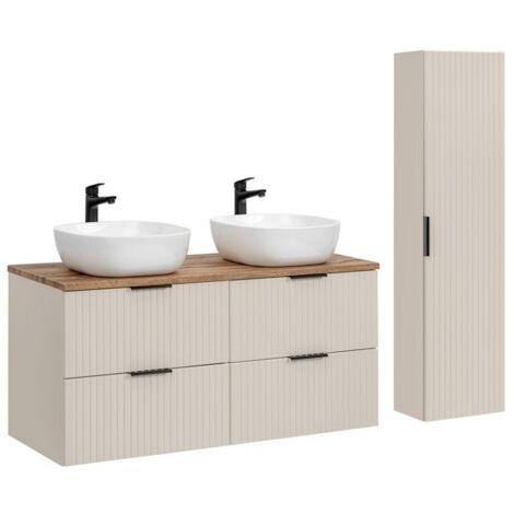 Ensemble de salle de bains NOXERA 120 cm – Marron congo & wotan – Double vasque + colonne