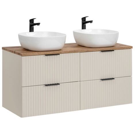 Ensemble de salle de bains NOXERA 120 cm – Marron congo & wotan – Double vasque ronde