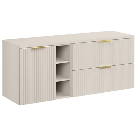 Ensemble de salle de bains NOXERA 140 cm – Marron congo – Plan vasque + 4 tiroirs + étagères