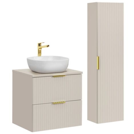 Ensemble de salle de bains NOXERA 60 cm Cashmere – Marron congo – Vasque + colonne suspendue