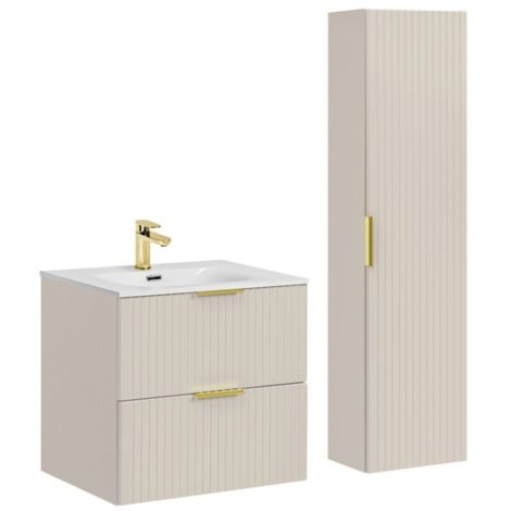 Ensemble de salle de bains NOXERA 60 cm – Marron congo – Vasque encastrée + colonne suspendue