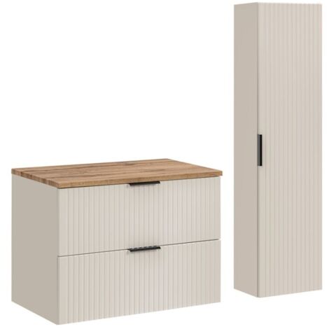 Ensemble de salle de bains NOXERA 80 cm – Marron congo & chêne Wotan – Meuble + colonne