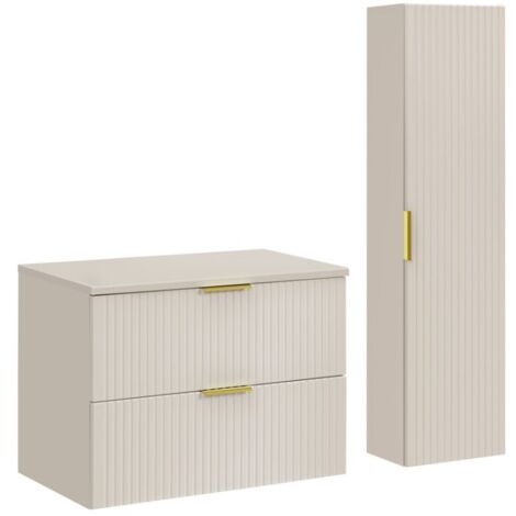 Ensemble de salle de bains NOXERA 80 cm – Marron congo – Plan vasque + colonne