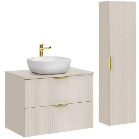 Ensemble de salle de bains NOXERA 80 cm – Marron congo – Vasque + colonne suspendue